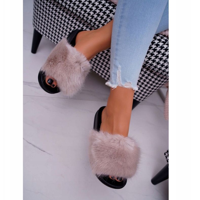 PS1 Chinelos Bege Femininos com Pele NiceFur 2