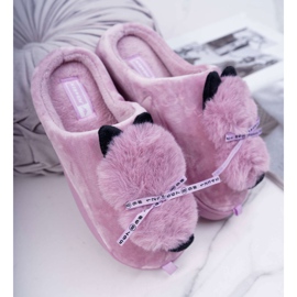 BUGO Chinelos femininos com pele de gatinho rosa gatinho 1