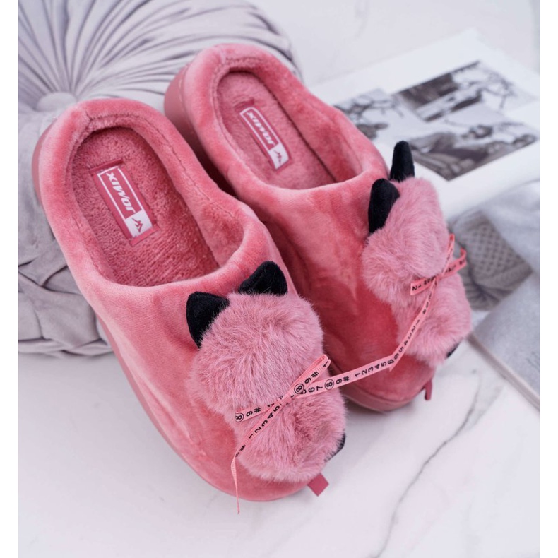 BUGO Chinelos femininos com pele de gatinho vermelho gatinho 1