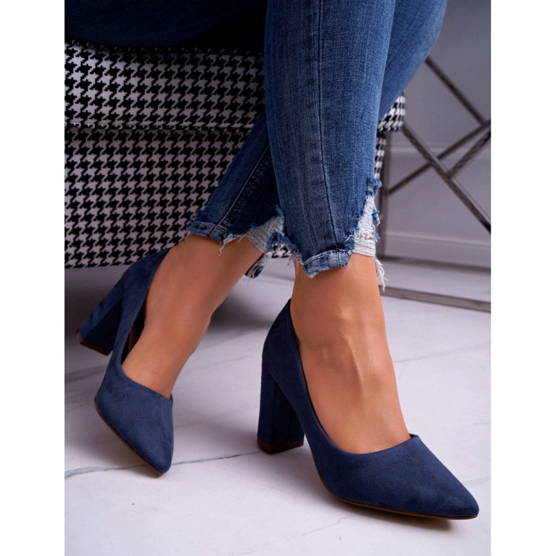 SEA Bombas de salto feminino em camurça azul marinho Florena azul-marinho 2