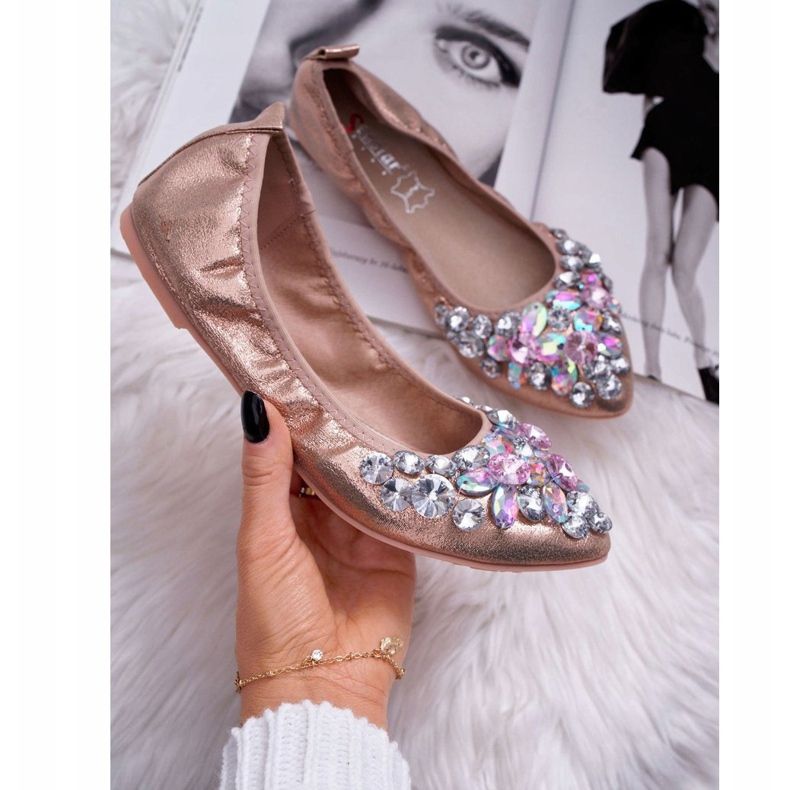 PS1 Bailarinas femininas com pedras de cristal ouro rosa 1