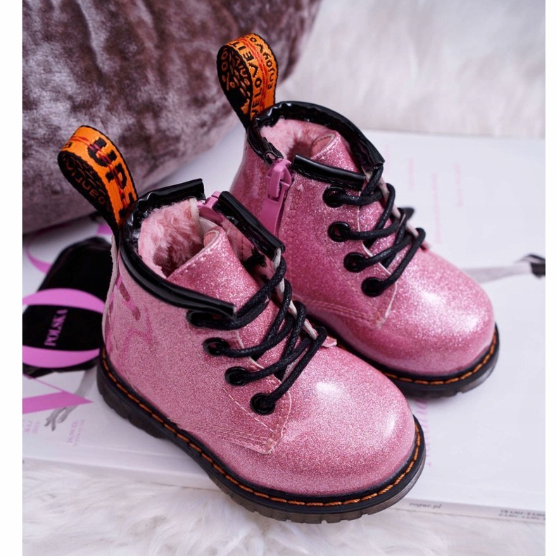 FRROCK Botas aquecidas para crianças com zíper, Mistor Lacquered Glitter Pink rosa 1