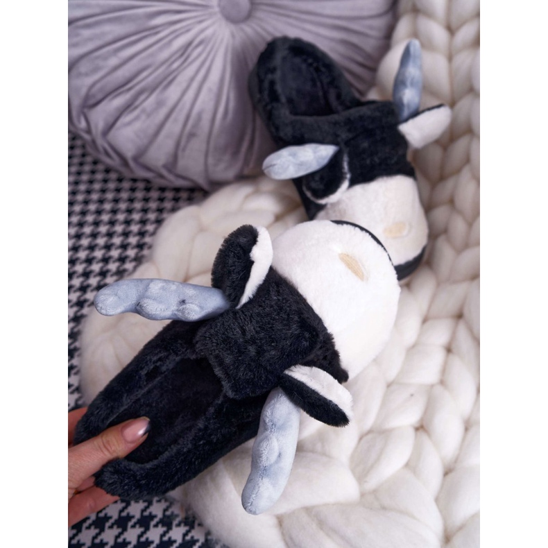 FRID Chinelos femininos com pele preta de rena Deff preto 2