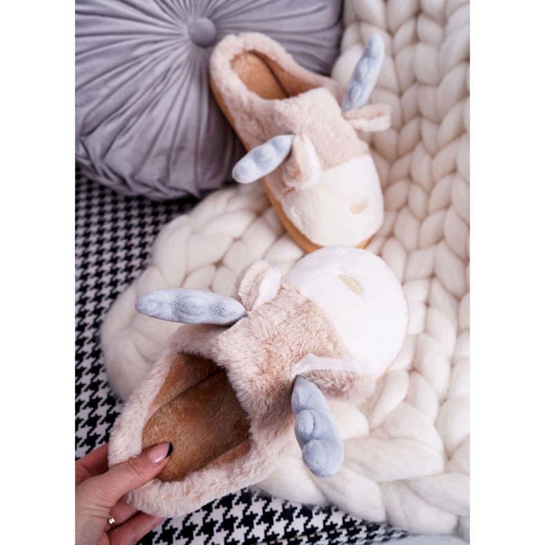 FRID Chinelos femininos com pele bege de rena Deff 2