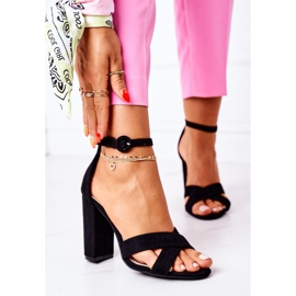 SEA Sandálias femininas com salto em camurça preta Telmen preto 1