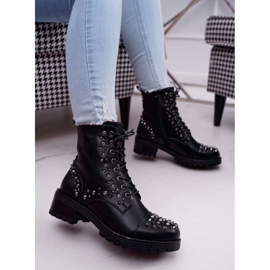 SEA Trabalhadoras de botas femininas com cordão preto de strass 1