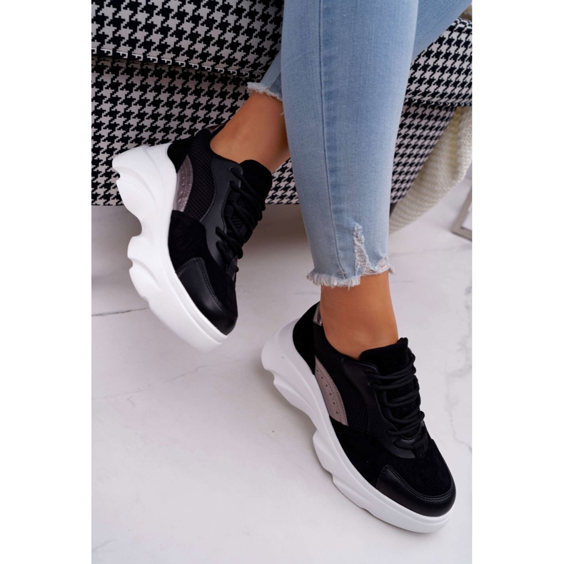 SEA Calçados esportivos femininos com sola grossa preta cardamomo preto 2