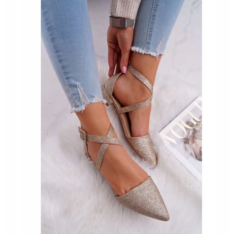 PS1 Bailarinas brilhantes femininas em Spitz Gold Vontare dourado 2