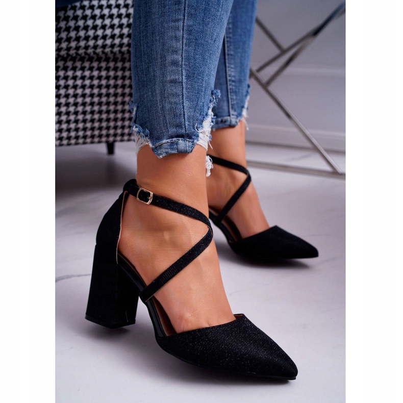 SEA Sapatos femininos de salto alto brilho preto Perset multicolorido 2