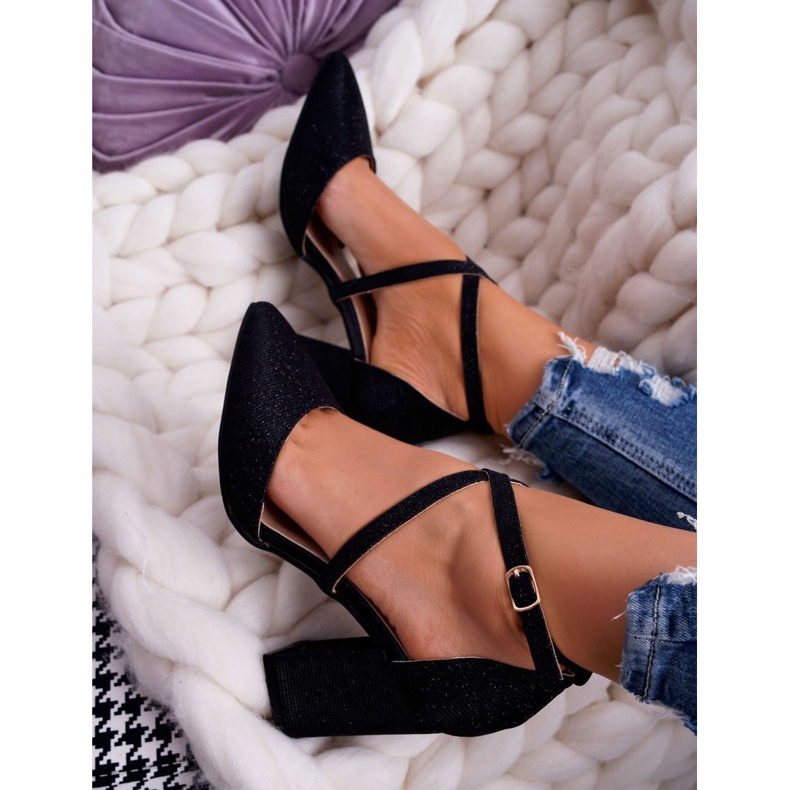 SEA Sapatos femininos de salto alto brilho preto Perset multicolorido 1