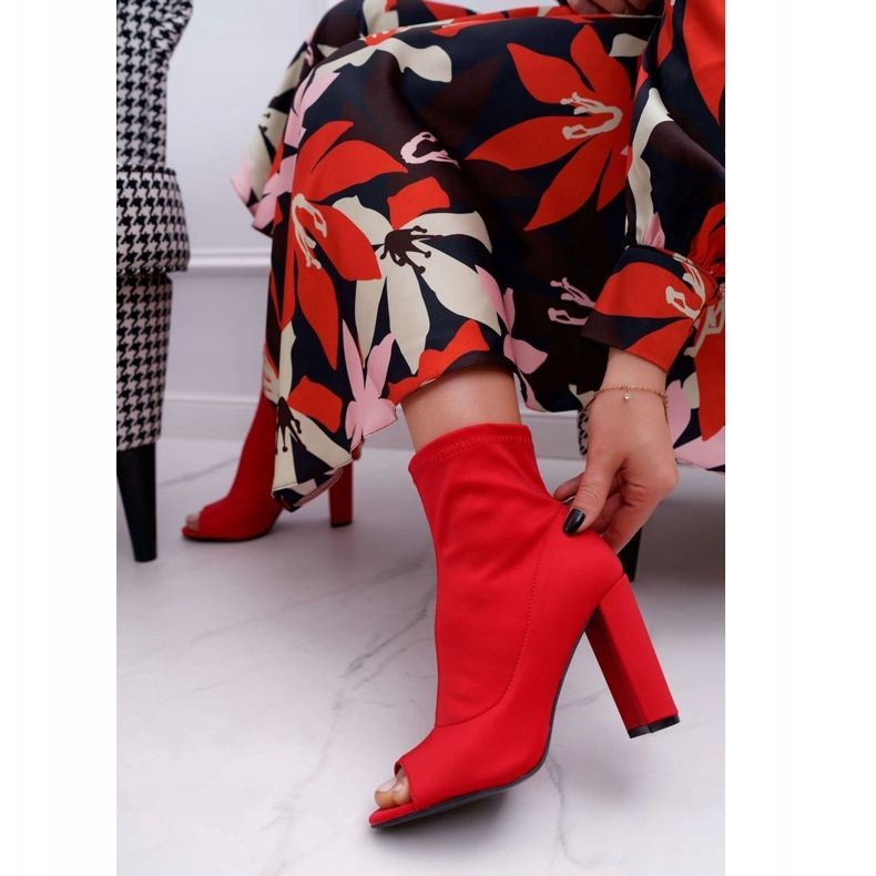 PS1 Botins femininos de lycra com os dedos abertos vermelhos primeiro 1 PS1 Botins femininos de lycra com os dedos abertos vermelhos primeiro 1