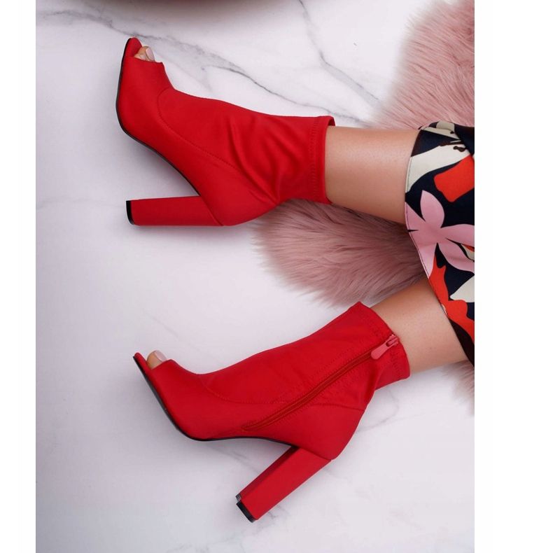 PS1 Botins femininos de lycra com os dedos abertos vermelhos primeiro 2 PS1 Botins femininos de lycra com os dedos abertos vermelhos primeiro 2