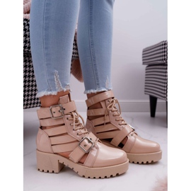 SEA Botas femininas com salto plano Primavera envernizado Bege Solteiro 2
