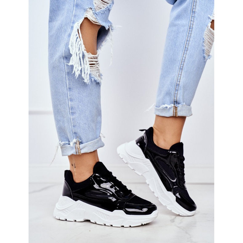 BUGO Sapatos esportivos femininos lacados pretos Wenson 1