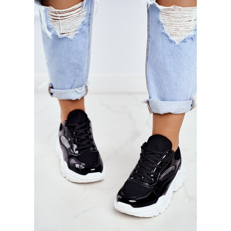 BUGO Sapatos esportivos femininos lacados pretos Wenson 2