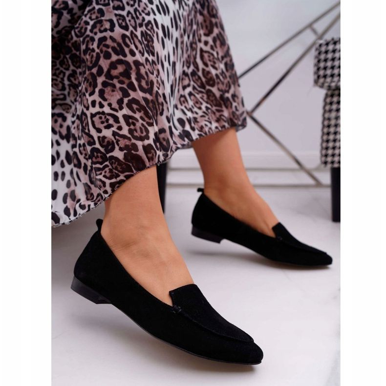 Nicole Mocassins femininos de camurça de couro preto Homny 1