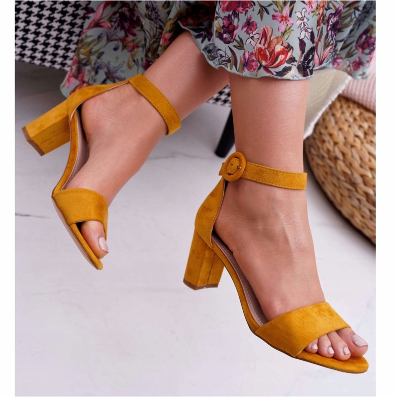 EVE Sandálias de salto feminino em camurça amarela Lexi amarelo 2