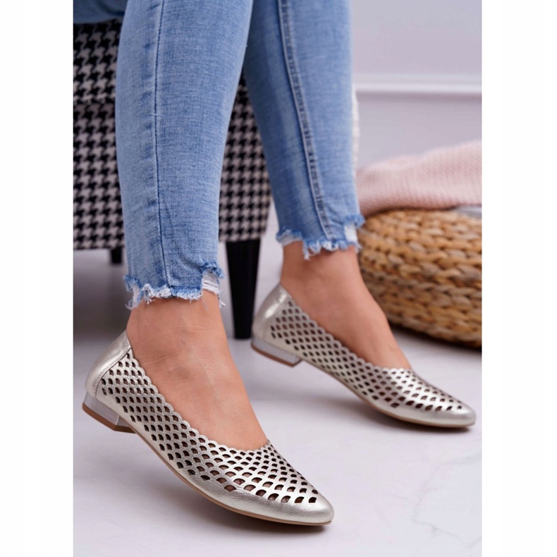 Exquisite Bailarinas de couro dourado feminino requintado 1107/1 1