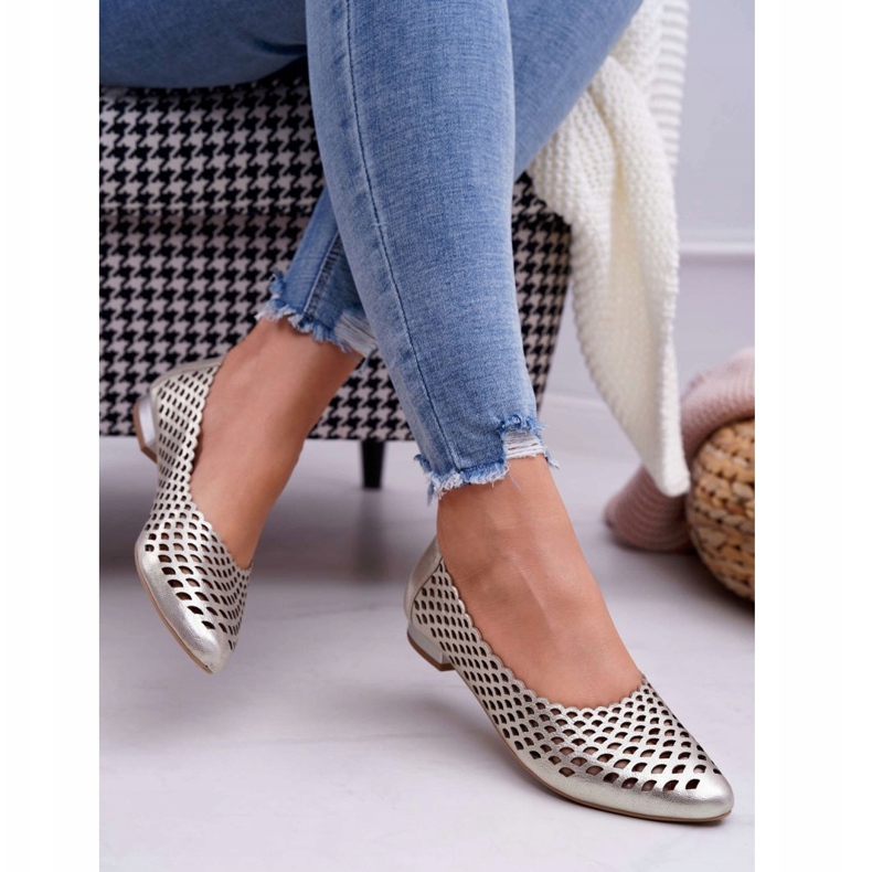 Exquisite Bailarinas de couro dourado feminino requintado 1107/1 2