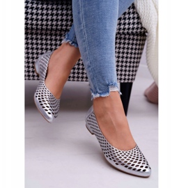 Exquisite Bailarinas femininas de couro prateado requintado 1107/1 cinza 2