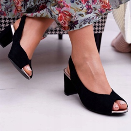 EVE Sandálias femininas com salto em camurça preta Pollem preto 2