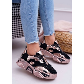 Sapatos esportivos femininos Big Star por Daniel Lopez Preto e dourado FF274A528 amarelo 1