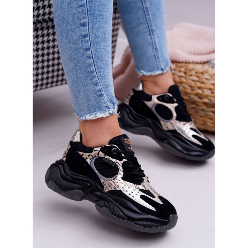 Sapatos esportivos femininos Big Star por Daniel Lopez Preto e dourado FF274A524 amarelo 1