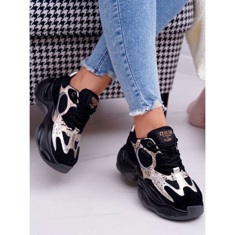 Sapatos esportivos femininos Big Star por Daniel Lopez Preto e dourado FF274A524 amarelo 2