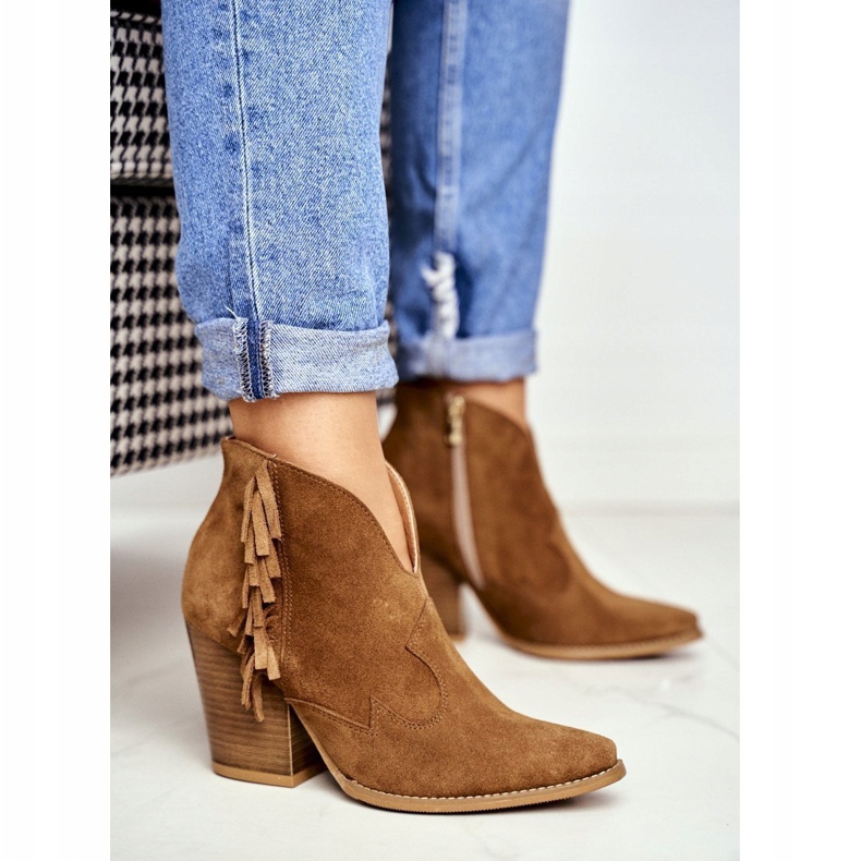 Botas femininas de couro com salto Laura Messi Camel 2133 marrom 1