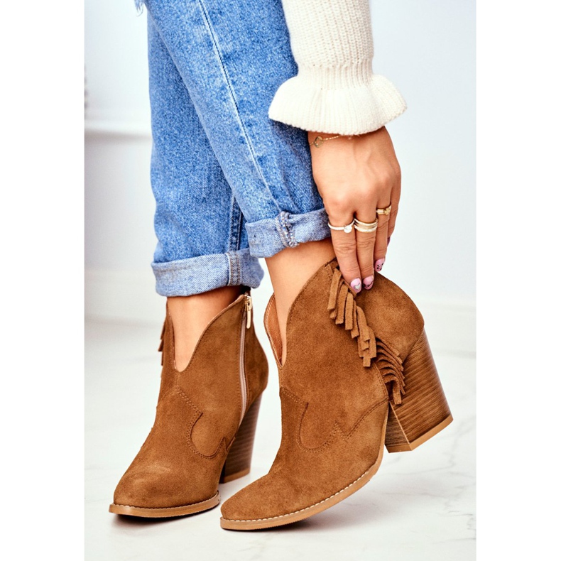Botas femininas de couro com salto Laura Messi Camel 2133 marrom 2