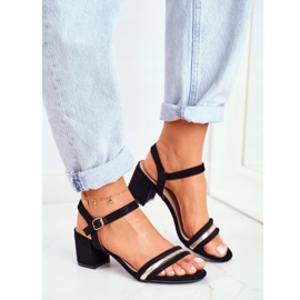 S.Barski Sandálias femininas de salto com glitter preto Wixi 1