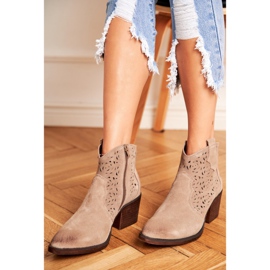 S.Barski Botas femininas de couro bege Barski 12622-21 2