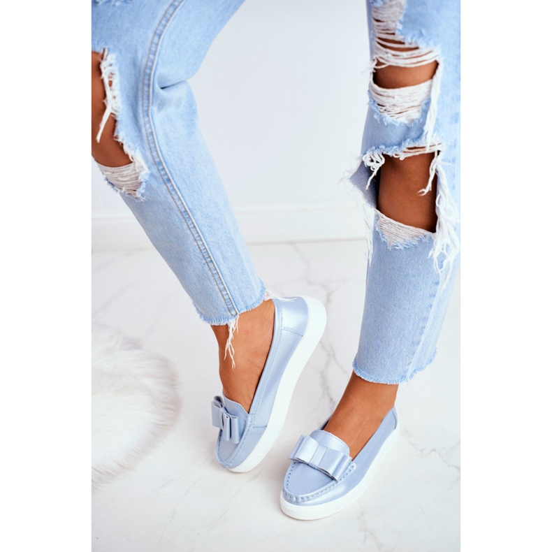 S.Barski Mocassins femininos em couro azul Lovren 2