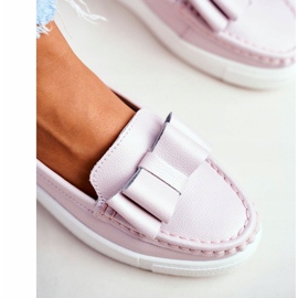 S.Barski Mocassins femininos em couro rosa Lovren 1