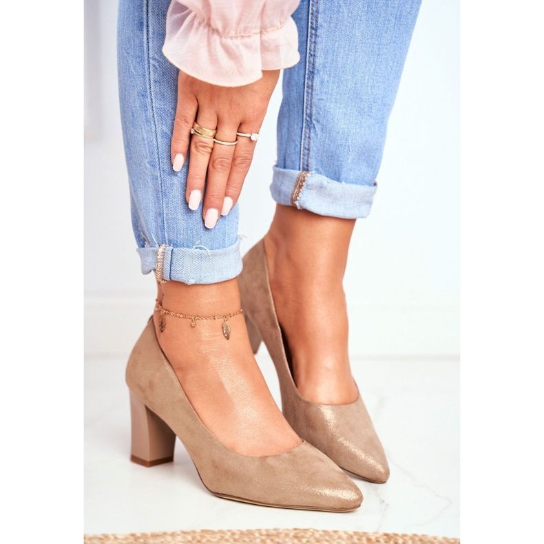 Bombas Femininas Sergio Leone PB403 Bege Cintilante Herline 1