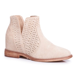 Botas femininas com salto plano em camurça aberturas cappuccino marrom 1