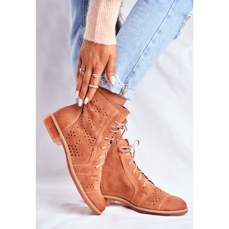 Botas femininas de couro maciejka pêssego 04468-18 laranja 2