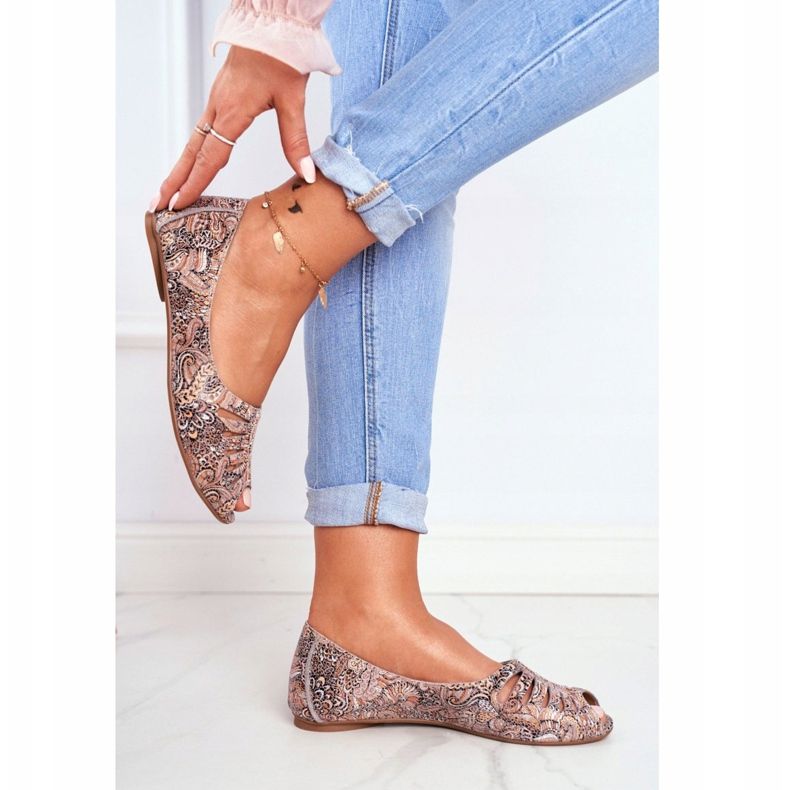 Feminino Ballerinas Maciejka Couro Marrom com padrões 03497-21 multicolorido 2