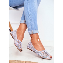 Feminino Ballerinas Maciejka Couro Branco e Azul com padrões 03497-13 multicolorido 2