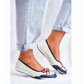 EVE Bailarinas perfuradas de couro vermelho e branco feminino Erdola azul marinho 2