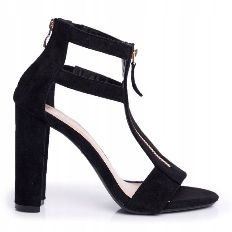 PS1 Sandálias femininas com salto em camurça preta Folly preto 1