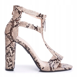 PS1 Sandálias femininas de salto alto, cobra loucura bege castanho 2