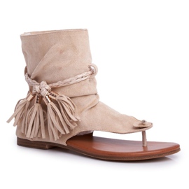 SEA Sandálias femininas chinelos com canela bege SL1011 Madrit 2