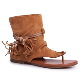 SEA Sandálias femininas chinelos com camelo SL1011 Madrit marrom 1