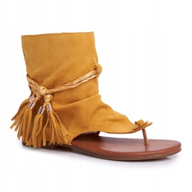 PS1 Sandálias femininas chinelos com canela amarela SL1011 Madrit amarelo 1