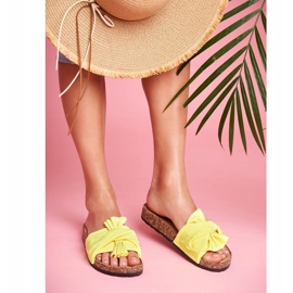 PS1 Chinelos femininos com laços de cortiça laço amarelo néon 1