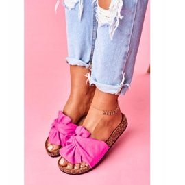 PS1 Chinelos femininos com laços de cortiça fúcsia felis rosa 2