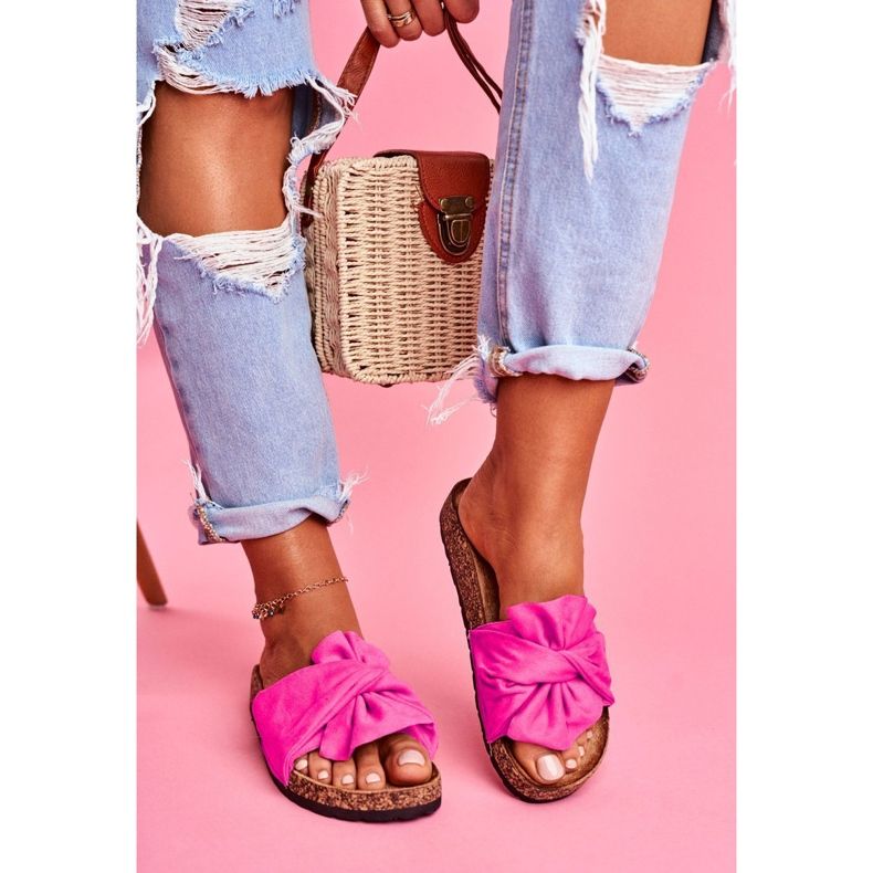 PS1 Chinelos femininos com laços de cortiça fúcsia felis rosa 1