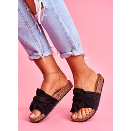 SEA Chinelos femininos com laços de cortiça em felis pretos 2