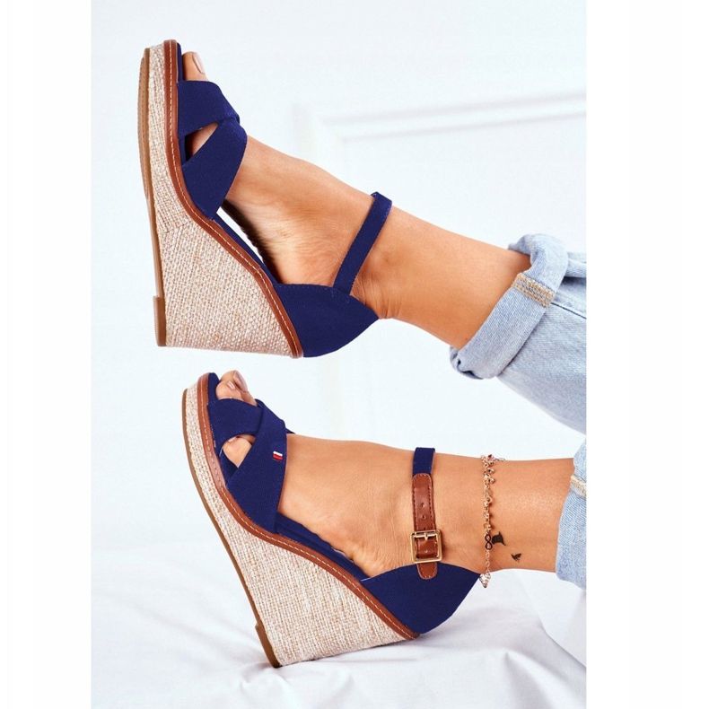 SEA Sandálias femininas em cunha azul LaMane azul marinho 1